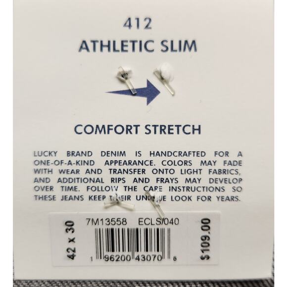 Lucky Brand Men's 412 Athletic Slim Fit Charcoal Denim Jeans Size 42x30 - Picture 3 of 6